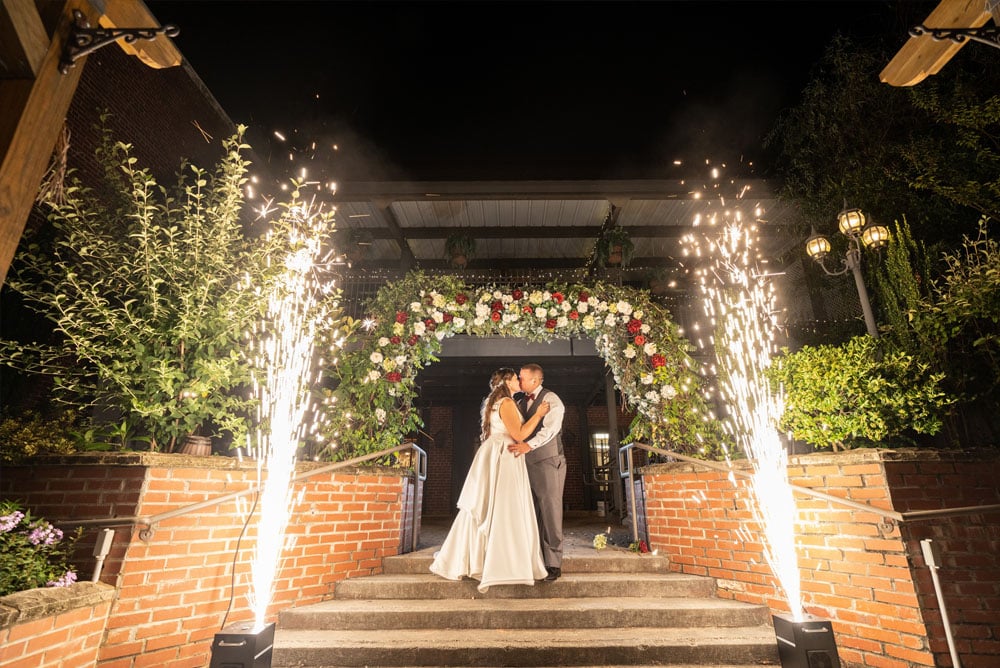 front of steps with sparks